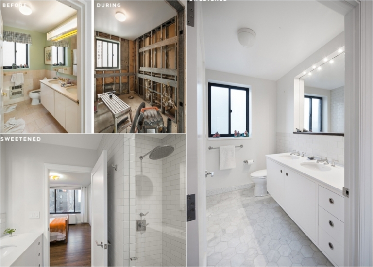 renovation-salle-bains-blanche-carrelage-blanc-meuble-vasque-double-miroir-led