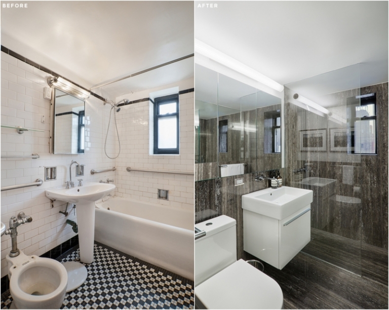 renovation-salle-bains-carrelage-sol-mural-travertin-paroi-verre-cuvette-vasque-blanches