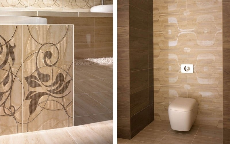 salle-bain-beige-marron-carrelage-fleurs-motifs-géométriques