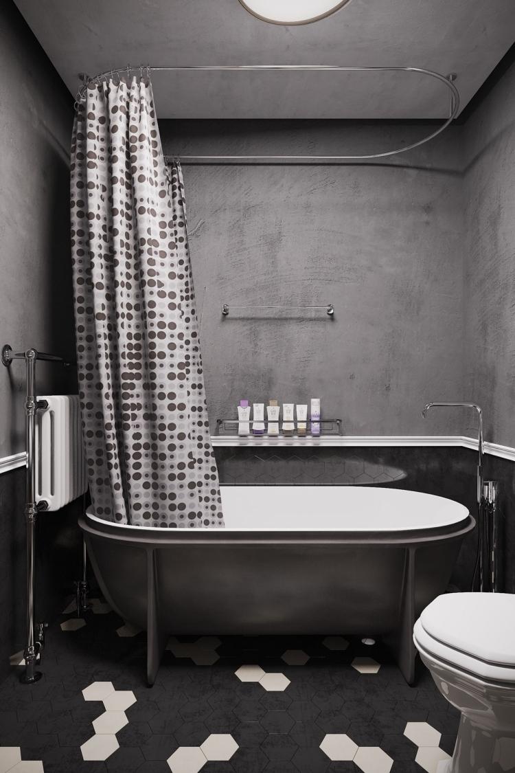 salle-bains-grise-rideau-pois-carreaux-haxagonales