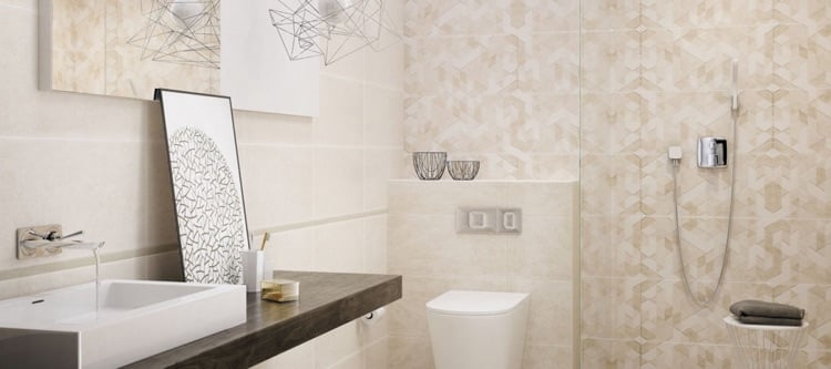 salle de bains beige -carrelage-mural-motif-floral