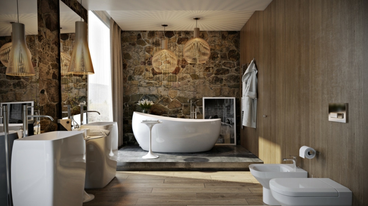 salle de bains de luxe revetement-mural-pierre-suspension