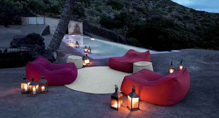 salon de jardin lounge bains soleil laternes Paola Lenti