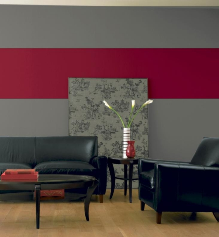 salon-peinture-murale-2-couleurs-gris-taupe-rouge-carmin