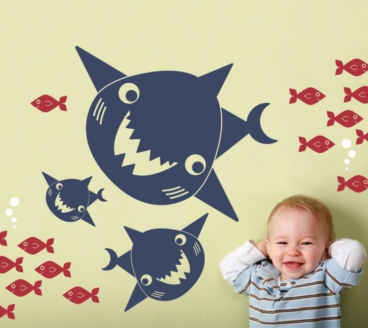 sticker-mural-chambre-bebe-theme-marin-requin-poisson
