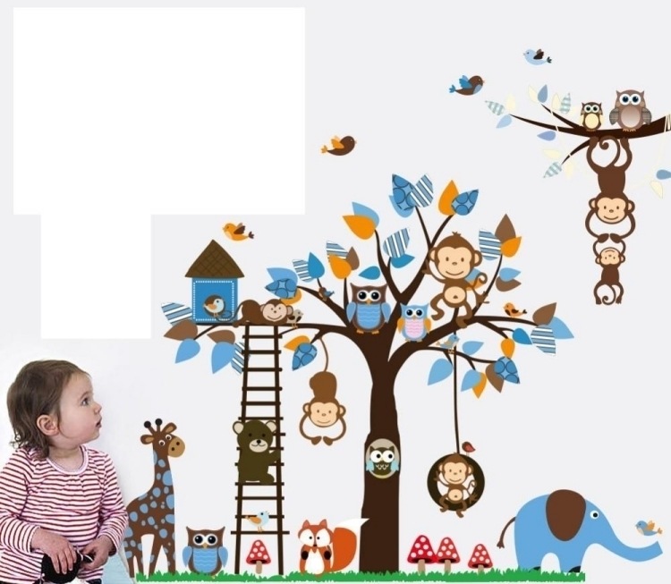 sticker-mural-chambre-bebe-theme-singe-hibou