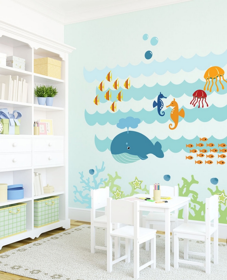 sticker mural chambre bébé thème-animaux-mer-mignons