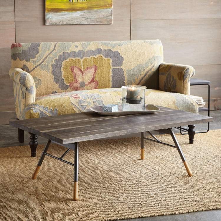 table basse bois massif métal canapé vintage-salon