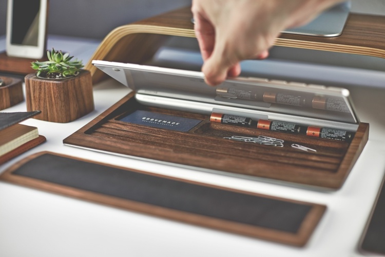 tablette-clavier rangement bois noyer design moderne