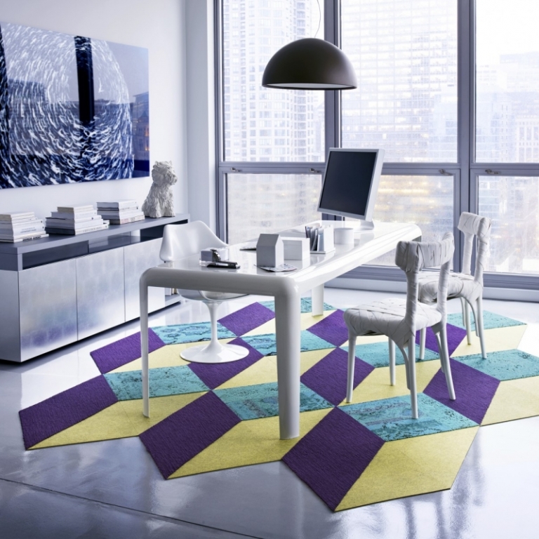 tapis-patchwork éléments effet 3D cubes bureau blanc