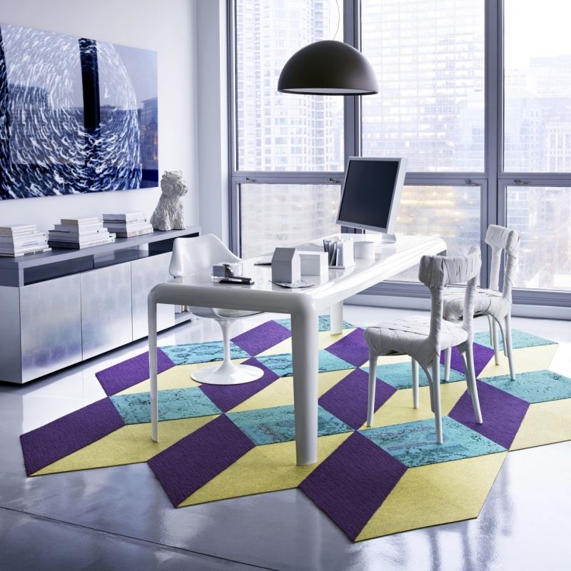 tapis-patchwork éléments effet 3D cubes bureau blanc