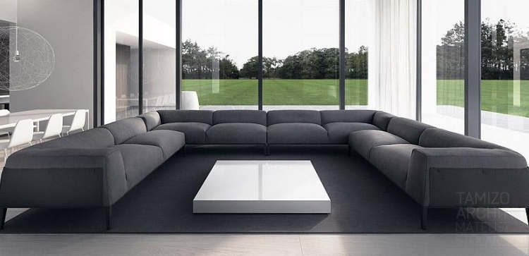 3architecture-interieure-moderne-canapé-xxl-gris-table-basse-blanche-tapis-gris-lodz-tamizo architecture intérieure