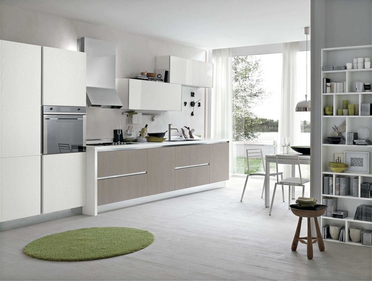 3couleur-cuisine-façade-armoires-blanc-bois-clair-meuble-rangement-ALLEGRA-STOSA-CUCINE couleur pour cuisine