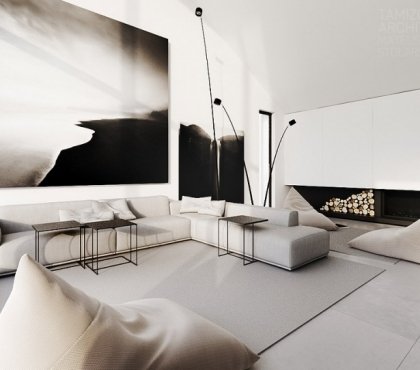 4architecture-interieure-moderne-canapé-angle-blanc-tapis-cheminée-moderne-tableau-tamizo