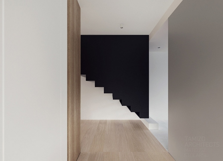 5architecture-interieure-moderne-escalier-droit-minimaliste-peinture-murale-noir-mat architecture intérieure
