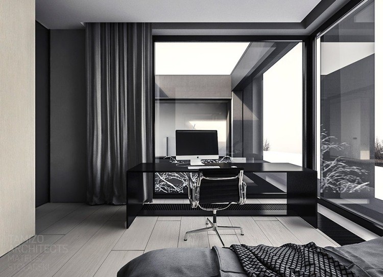 Architecture intérieure moderne style minimaliste – 50 idées Désign rideaux Bureau