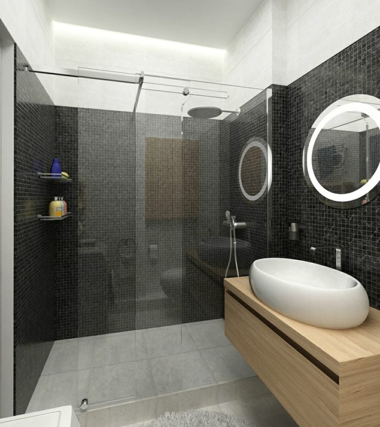 amenagement-studio-4-salle-bains-mosaique-noire-vasque-ovale-meuble-vasque-bois