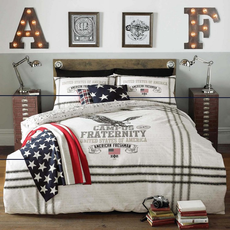 aménagement chambre ado –style-américain-literie-motifs-Etats-Unis-drapeau-américain
