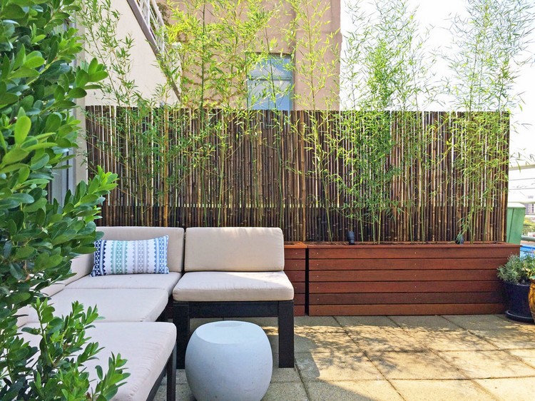 brise vue balcon bois-bambou-jardiniere-meuble-rembourre-coussins