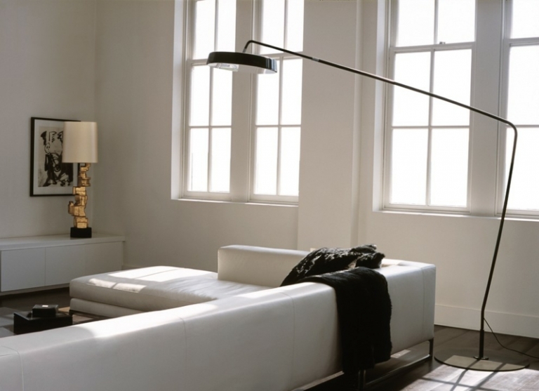 canapé angle blanc lampadaire-design noir Usona Home