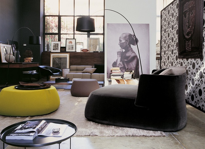 canapé-gris design B&B Italia objets art salon moderne