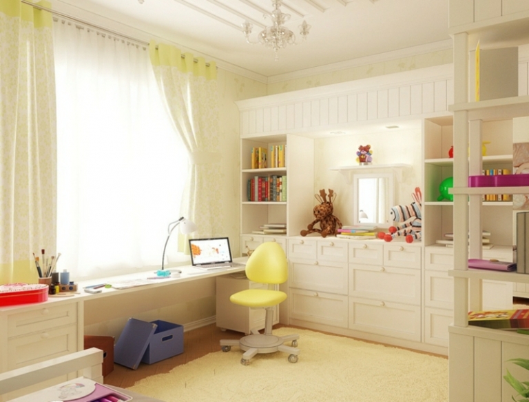 chambre-enfant-blanche-armoire-rangement-chaise-bureau-etageres