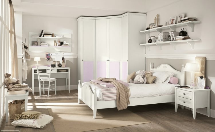 chambre-enfant-blanche-armoire-rangement-petit-lit-table-chevet-lampe-poser-bureau-domicile