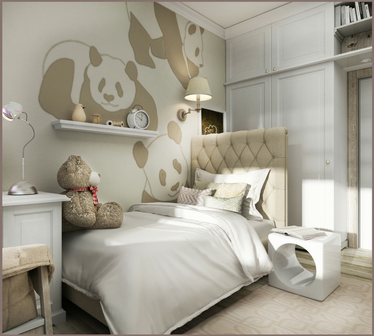 chambre-enfant-blanche-deco-murale-panda-tete-lit-grand-lit-ourson