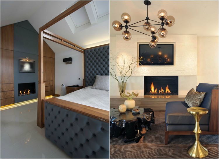 cheminee-sans-conduit-chambre-coucher-lit-mezzanin-table-basse-ronde-couleur-argent