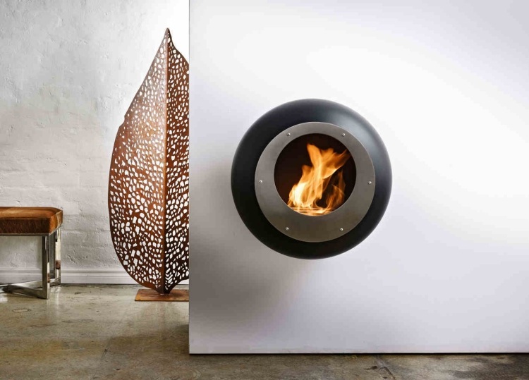 cheminée bio-éthanol design forme ronde mur