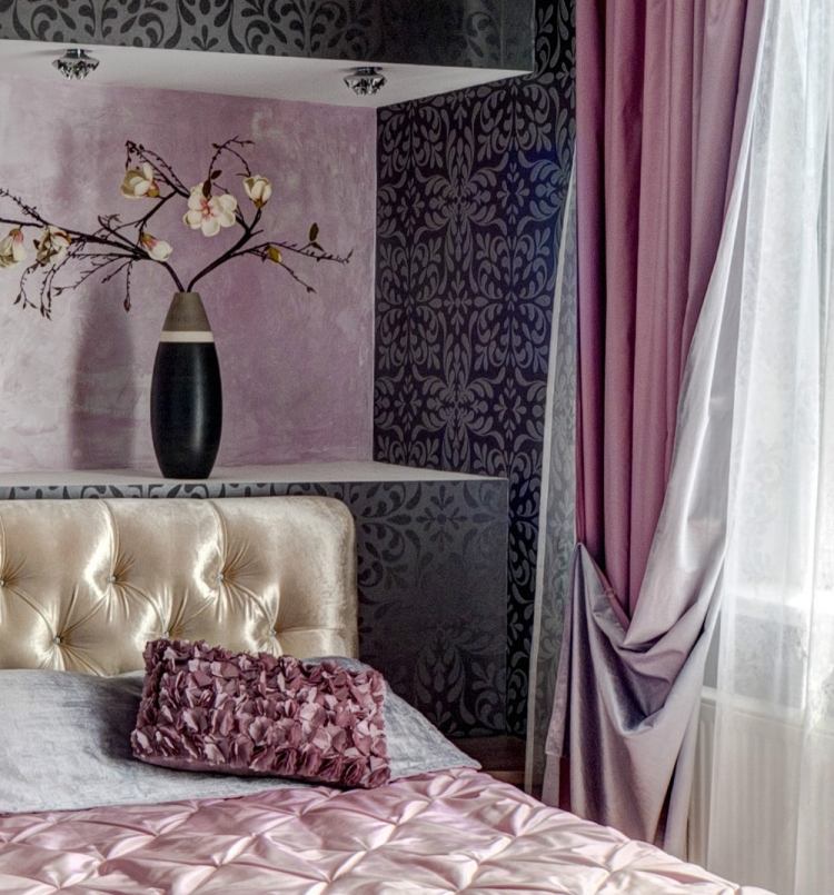 couleur-chambre-adulte-rose-rideau-couverture-grand-lit-deco-murale