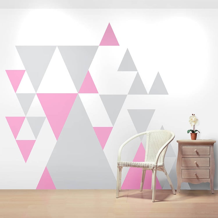 couleur peinture chambre -motifs-triangulaires-rose-gris