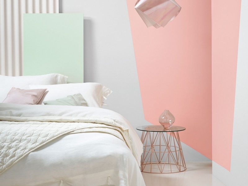 couleur-peinture-chambre-rose-pâle-gris-perle-motifs-géométriques couleur peinture chambre