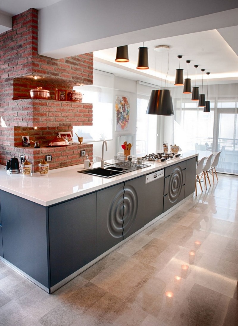 cuisine-design-moderne-décoration-intérieur-mur-brique