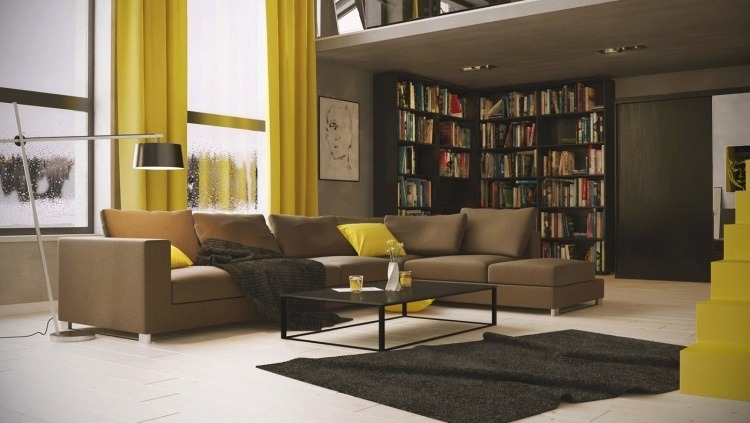 Déco salon gris avec canapé tout confort: 55 idées pour vous! Tapis jaune et gris