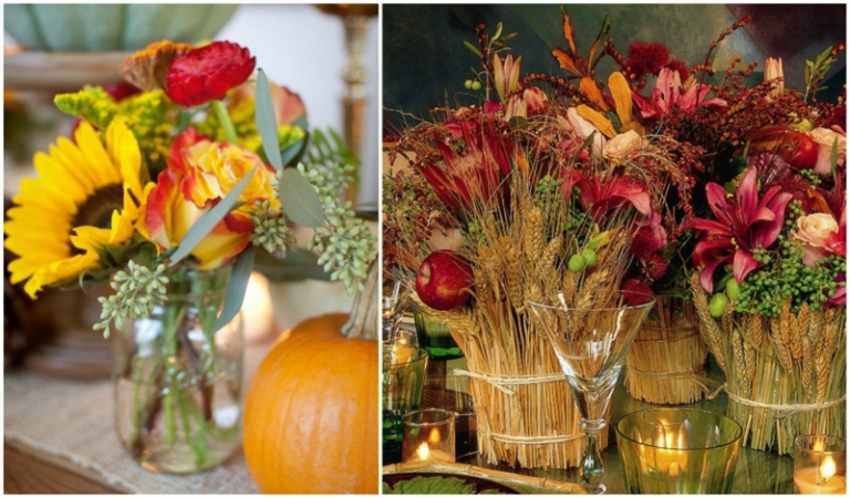 deco-automne-centre-table-tournesol-fleurs-bordeaux-blé