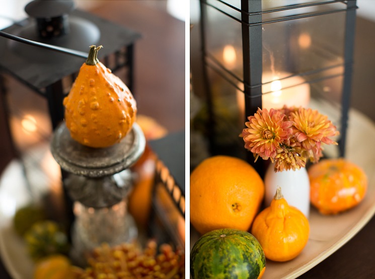 deco-automne-lanterne-métallique-mini-citrouilles-fleurs-orange déco d’automne