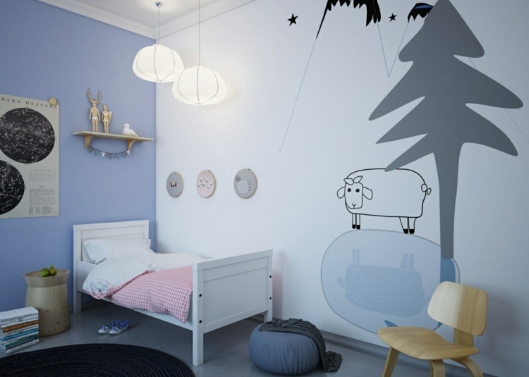 Déco chambre enfant avec papier peint et sticker mural Décor de bébé Mouton Chambre