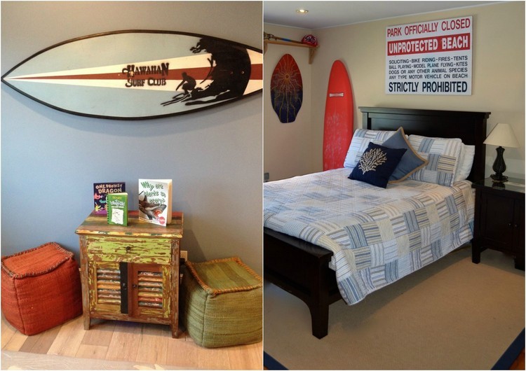 deco-chambre-enfant-theme-surf-peinture-ecaille-poufs-grand-lit-coussins-parquet-flottant