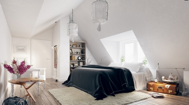 deco-vintage-meubles-grand-lit-commode-bois-plafond-inclinee