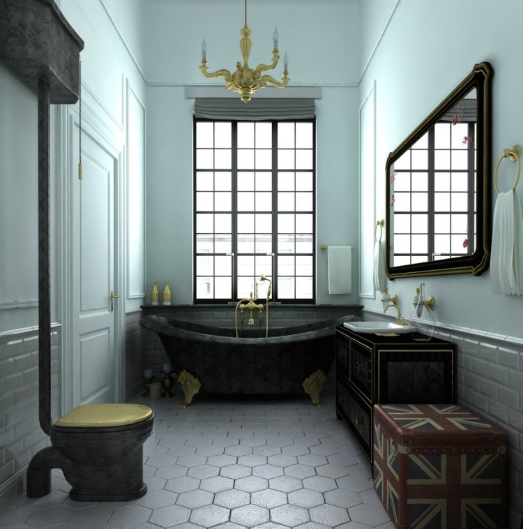 déco vintage meubles-salle-bains-toilettes-suspension-lavabo