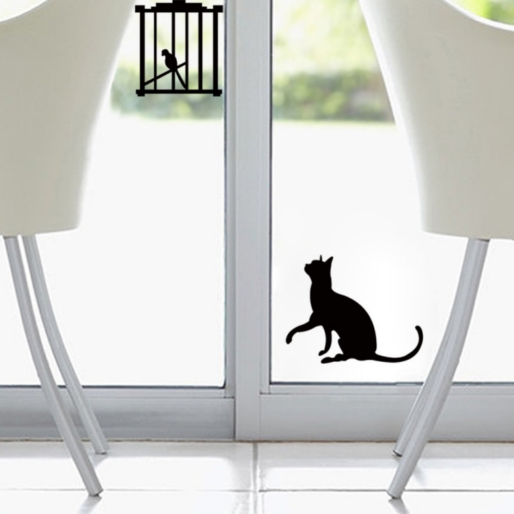 décoration fenêtre dessin-chat-noir-silhouette-chaises