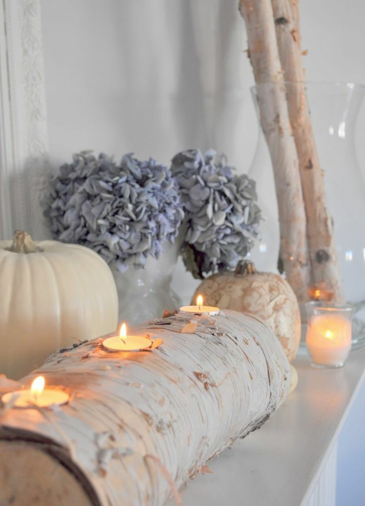 decoration-tronc-bouleau-porte-bougies-citrouilles-vase-verre-branches-bouleau