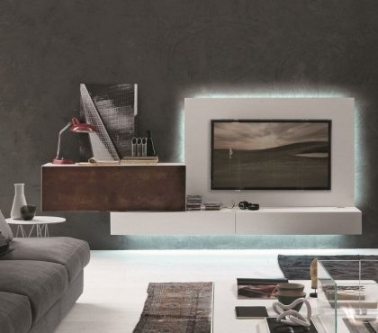 ensemble-mural-tv-led-293-presotto--acier-corten-module-blanc-salon