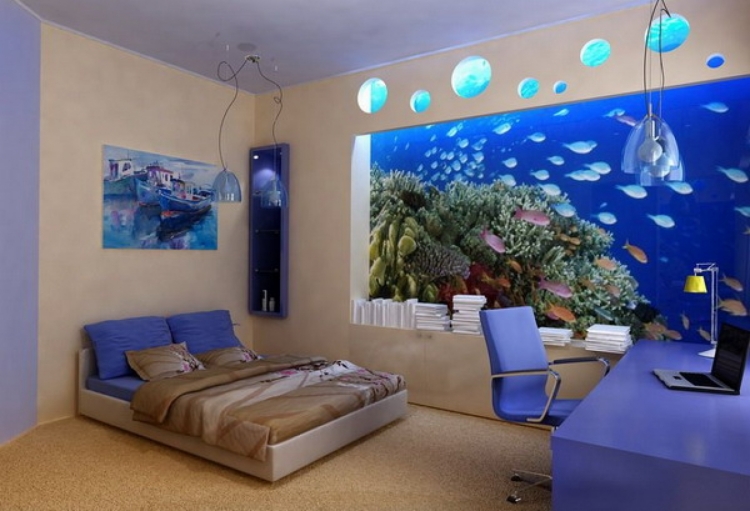 idee-deco-chambre-adulte-peinture-beige-aquarium