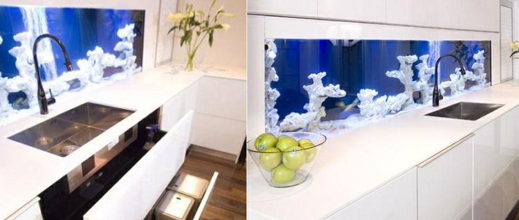 idees-deco-cuisine-crédence-aquarium-armoires-blanches