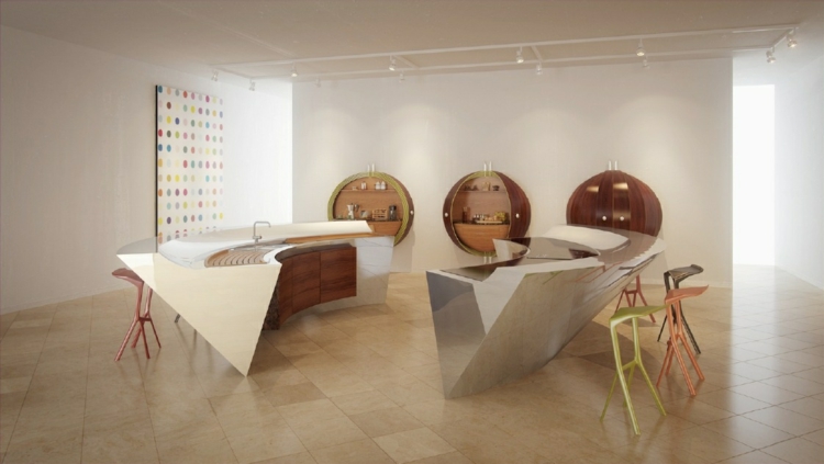 idees-deco-cuisine-îlot-forme-ovale-design-futuriste-armoirs-murales-design-arrondi