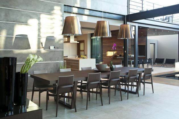 luminaire intérieur suspensions-salle-manger-table-rectangulaire-chaises