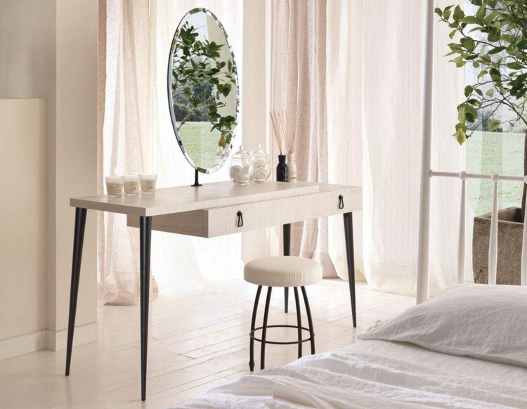 meuble-coiffeuse-table-élégante-noir-blanc-tiroir-miroir-ovale-chambre-coucher