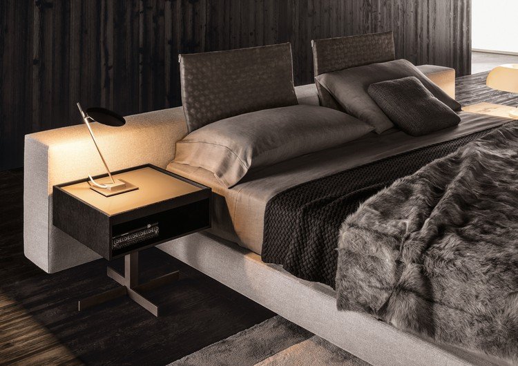 mobilier-design-Yang-Minotti-lit-appuie-tête-table-chevet-lierie-grise mobilier design